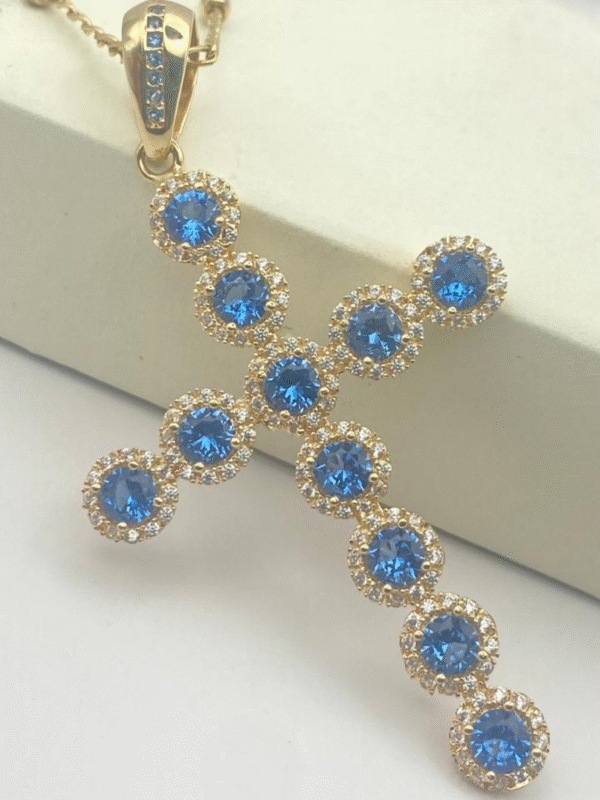 Cruz Tupida Metal 18 ktes nacional Color Oro amarillo Piedra circones - Longitud 6 cm - Peso 6,8 gr