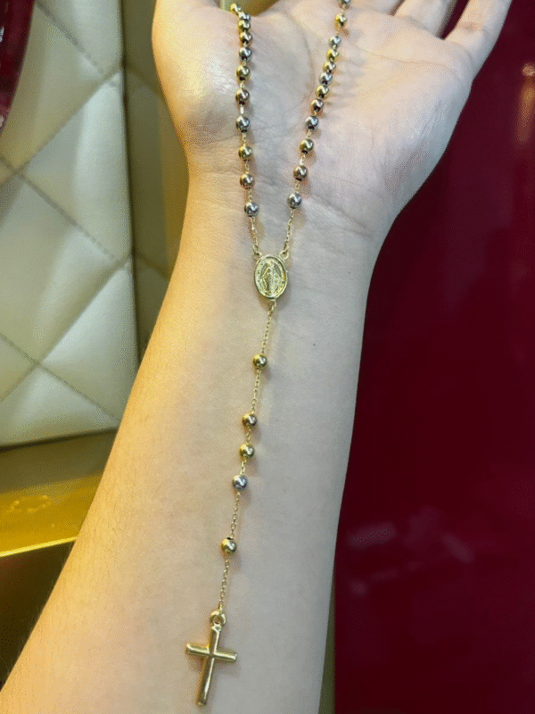 Rosario Liso Italiano Metal Italiano Color 3 oros Piedra - Longitud 50 cm - Peso 6.6 gr