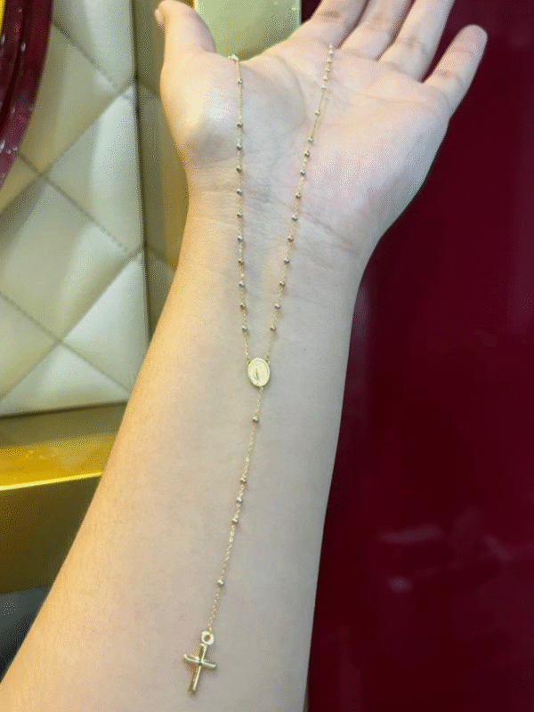 Rosario Italiano Liso Metal Italiano Color 3 oros Piedra - Longitud 50 cm - Peso 2.6 gr